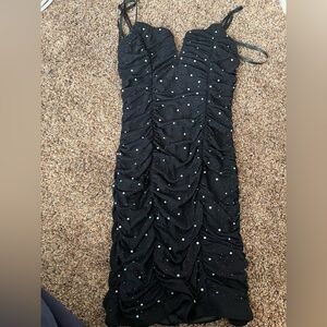 Windsor Black Ruched Midi Dress with Sparkling Accents